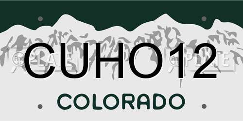 CUHO12 Colorado License Plate