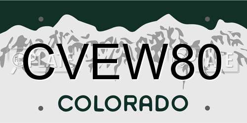 CVEW80 Colorado License Plate