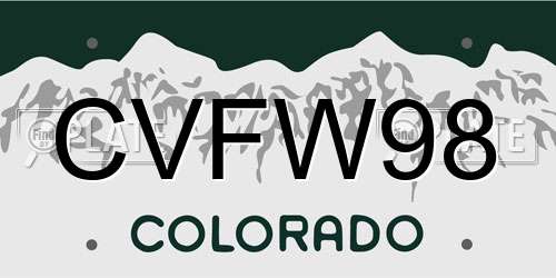 CVFW98 Colorado License Plate
