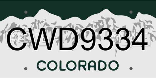 CWD9334 Colorado License Plate