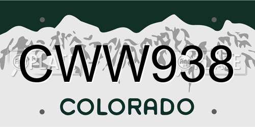 CWW938 Colorado License Plate