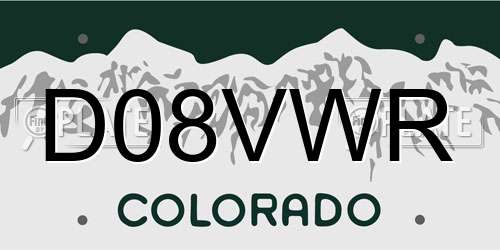 D08VWR Colorado License Plate