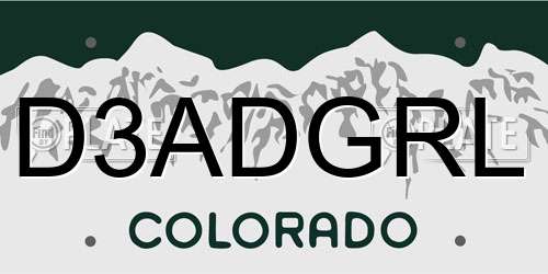 D3ADGRL Colorado License Plate