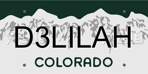 D3LILAH Colorado License Plate