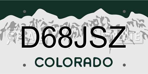 D68JSZ Colorado License Plate
