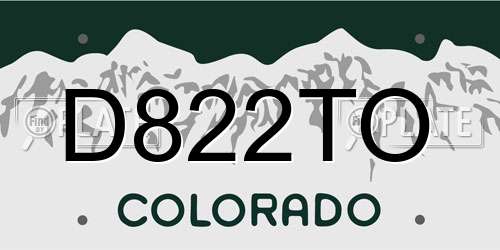 D822TO Colorado License Plate