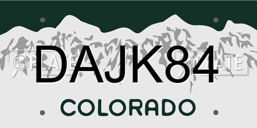 DAJK84 Colorado License Plate