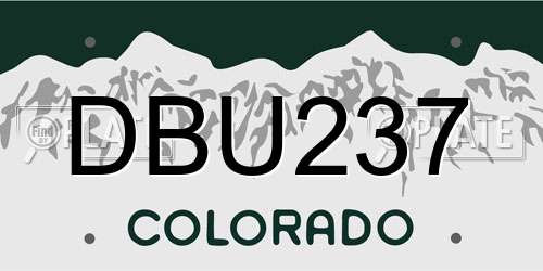 DBU237 Colorado License Plate
