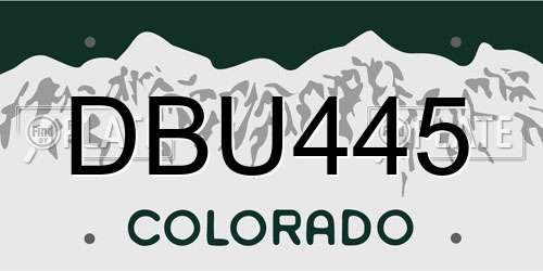 DBU445 Colorado License Plate