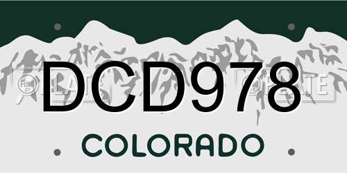 DCD978 Colorado License Plate