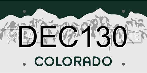 DEC130 Colorado License Plate