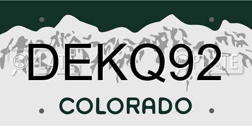 DEKQ92 Colorado License Plate