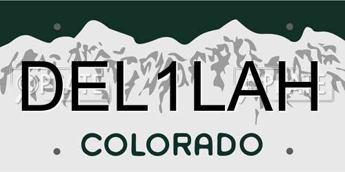 DEL1LAH Colorado License Plate