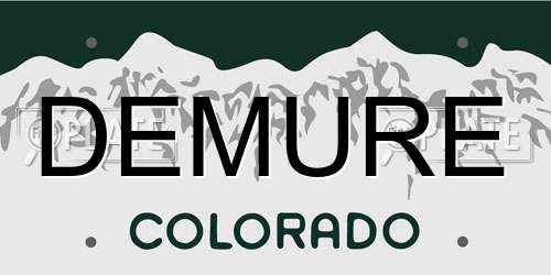 DEMURE Colorado License Plate