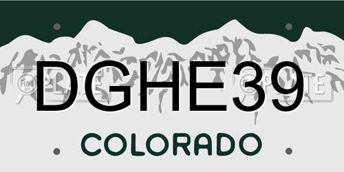 DGHE39 Colorado License Plate
