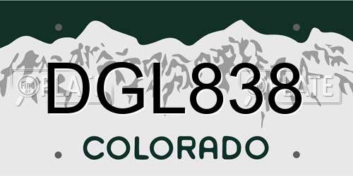 DGL838 Colorado License Plate