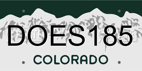 DOES185 Colorado License Plate