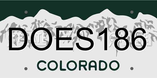 DOES186 Colorado License Plate
