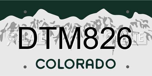 DTM826 Colorado License Plate