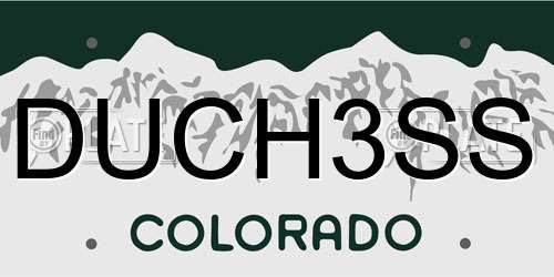 DUCH3SS Colorado License Plate