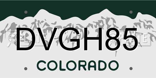 DVGH85 Colorado License Plate