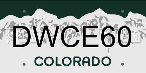 DWCE60 Colorado License Plate