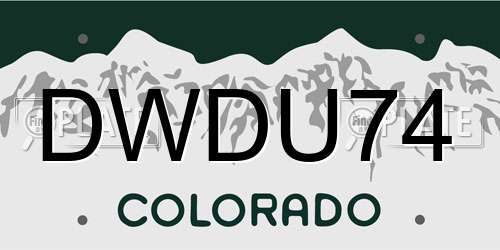 DWDU74 Colorado License Plate