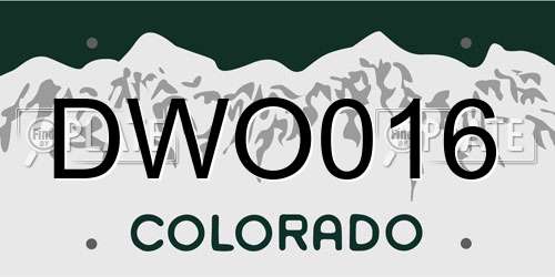 DWO016 Colorado License Plate