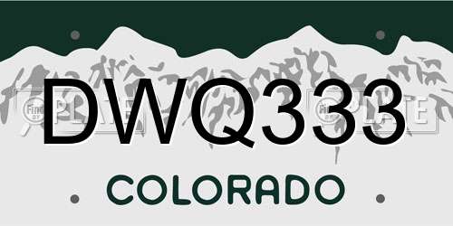 DWQ333 Colorado License Plate
