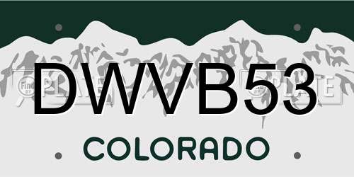 DWVB53 Colorado License Plate