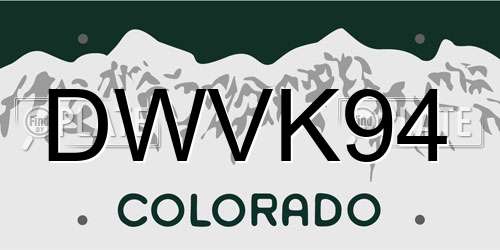 DWVK94 Colorado License Plate