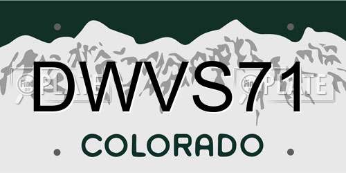 DWVS71 Colorado License Plate