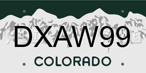DXAW99 Colorado License Plate
