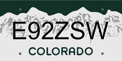 E92ZSW Colorado License Plate