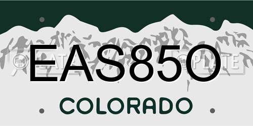 EAS85O Colorado License Plate