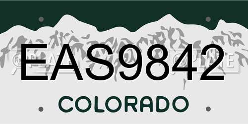 EAS9842 Colorado License Plate