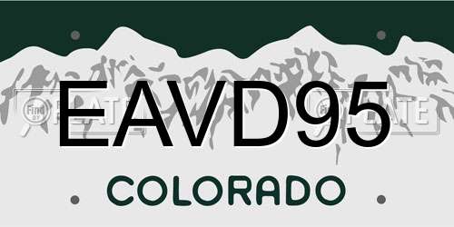 EAVD95 Colorado License Plate