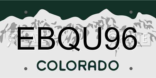 EBQU96 Colorado License Plate
