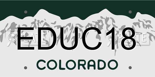 EDUC18 Colorado License Plate