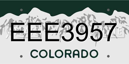 EEE3957 Colorado License Plate