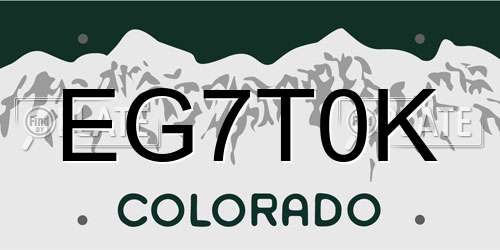 EG7T0K Colorado License Plate