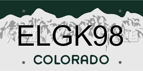 ELGK98 Colorado License Plate