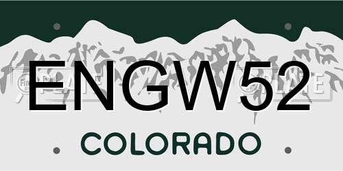 ENGW52 Colorado License Plate