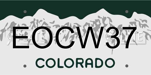 EOCW37 Colorado License Plate