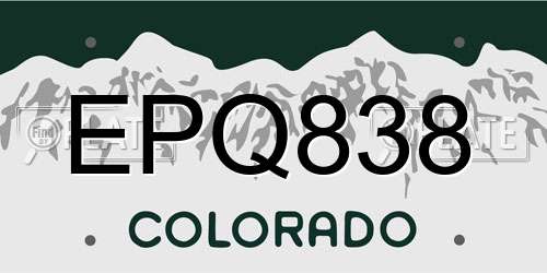 EPQ838 Colorado License Plate