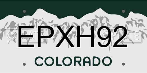 EPXH92 Colorado License Plate