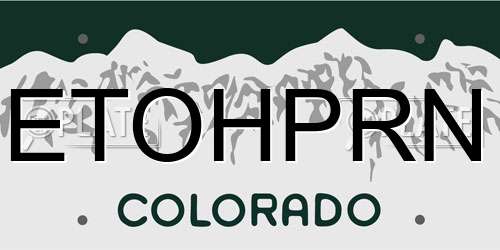 ETOHPRN Colorado License Plate
