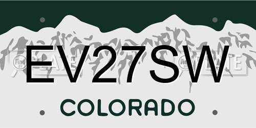EV27SW Colorado License Plate