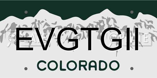 EVGTGII Colorado License Plate