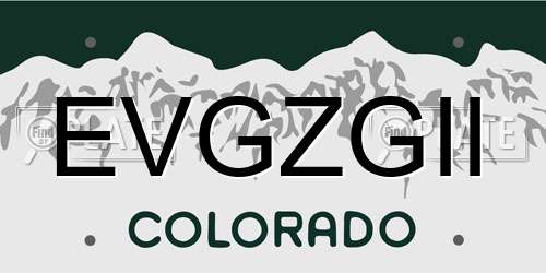 EVGZGII Colorado License Plate